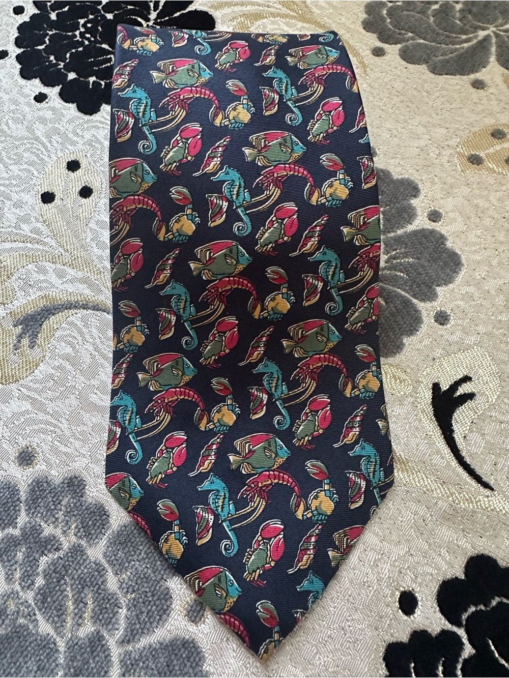 Christian Dior Monsieur Vintage Silk Tie Marine Sea Life Fish Seahorse Lobster